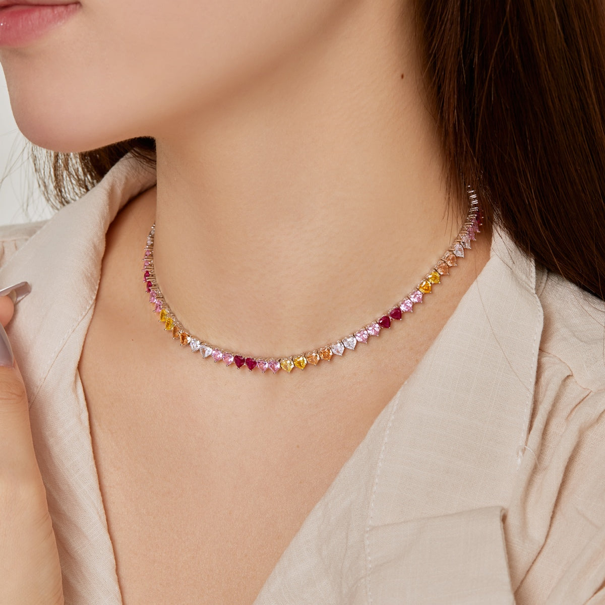 [AURORA]Sparkling Colorful Full Heart Tennis Necklace