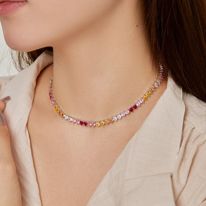 [AURORA]Sparkling Colorful Full Heart Tennis Necklace
