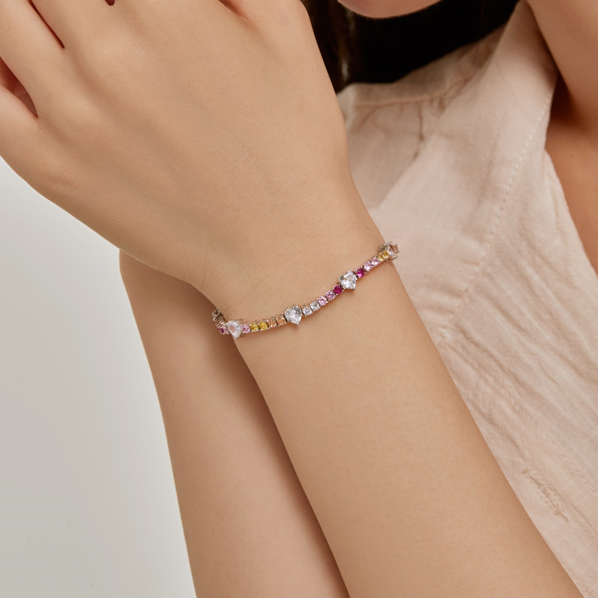 [AURORA]Romantic Heart Shape Round Cut Lover Bracelet