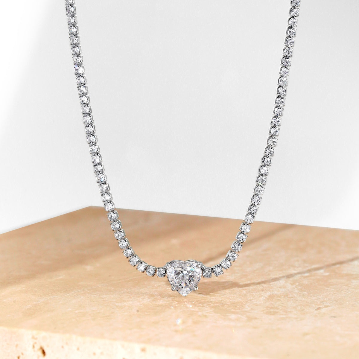 [AURORA]2.0 Carat Sparkling Tennis Heart Cut Necklace