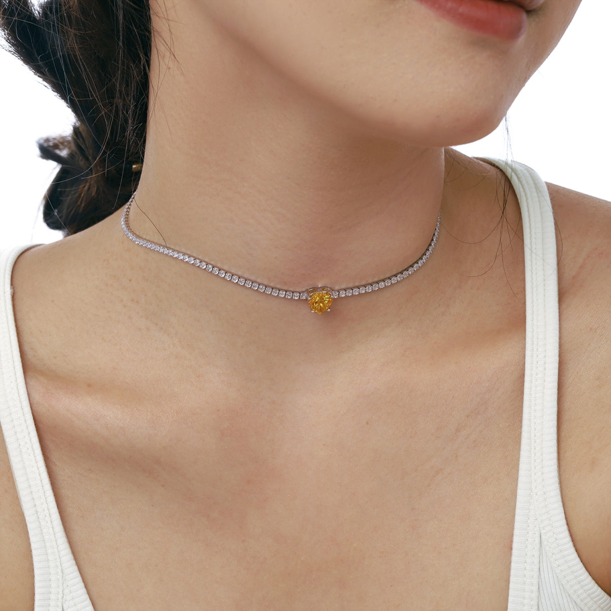 [AURORA]2.0 Carat Sparkling Tennis Heart Cut Necklace