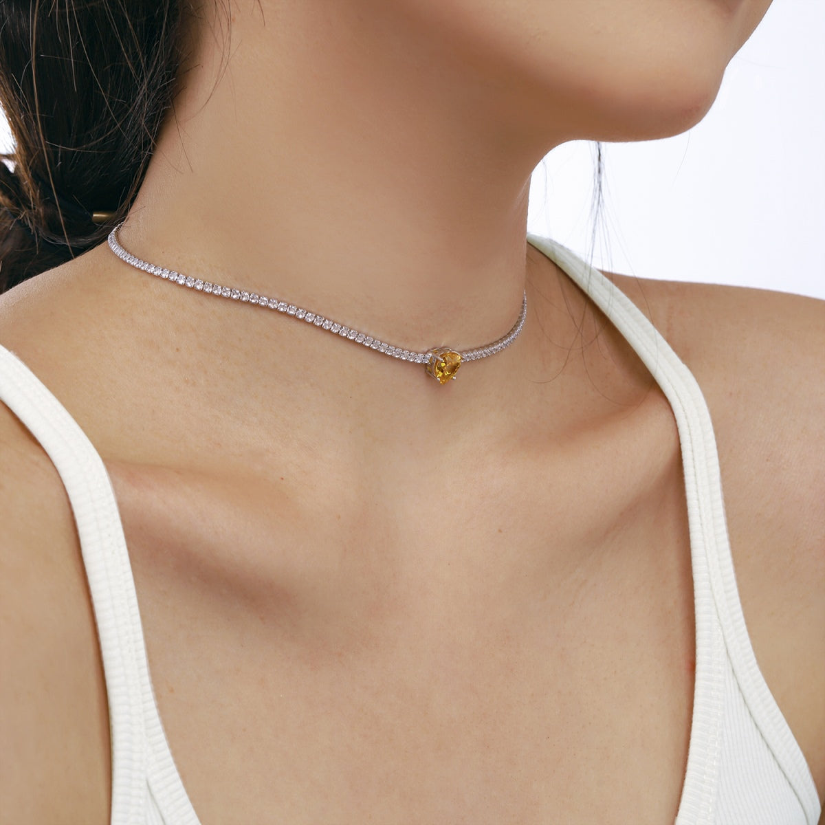 [AURORA]2.0 Carat Sparkling Tennis Heart Cut Necklace