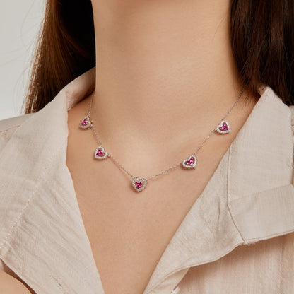 [AURORA]Sparkling Five Heart Necklace
