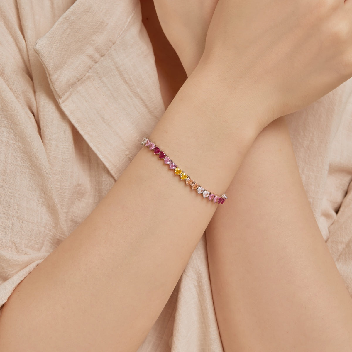[AURORA]Luxurious Colorful Romantic Heart Shape Lover Bracelet