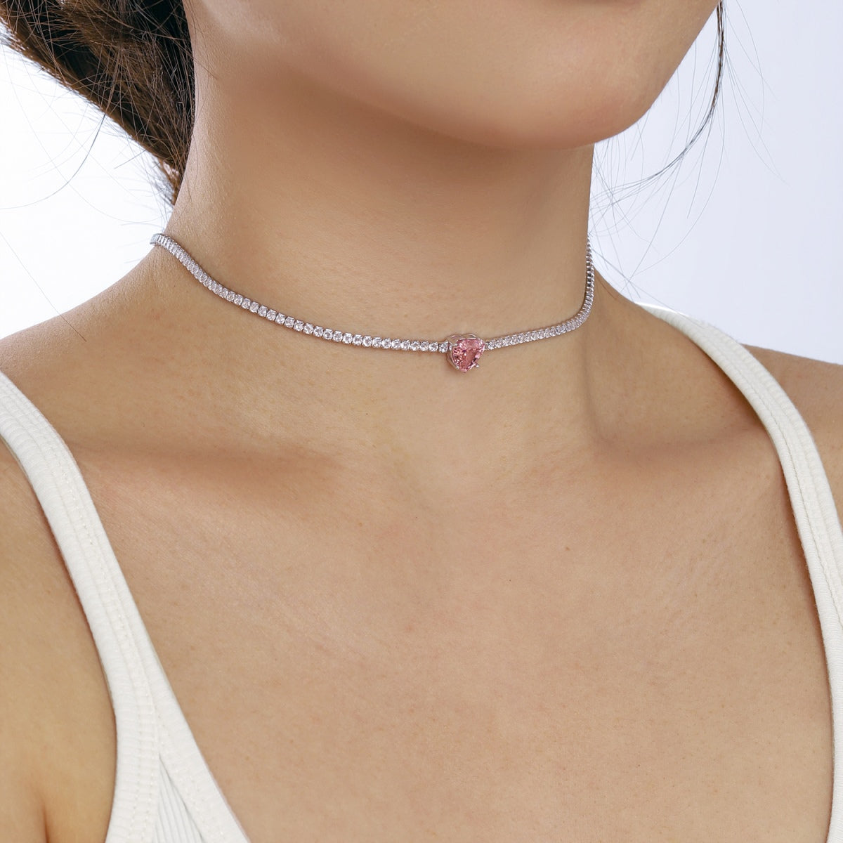 [AURORA]2.0 Carat Sparkling Tennis Heart Cut Necklace