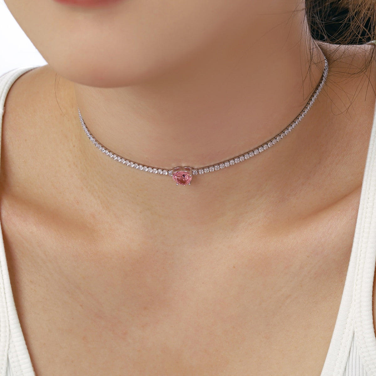[AURORA]2.0 Carat Sparkling Tennis Heart Cut Necklace