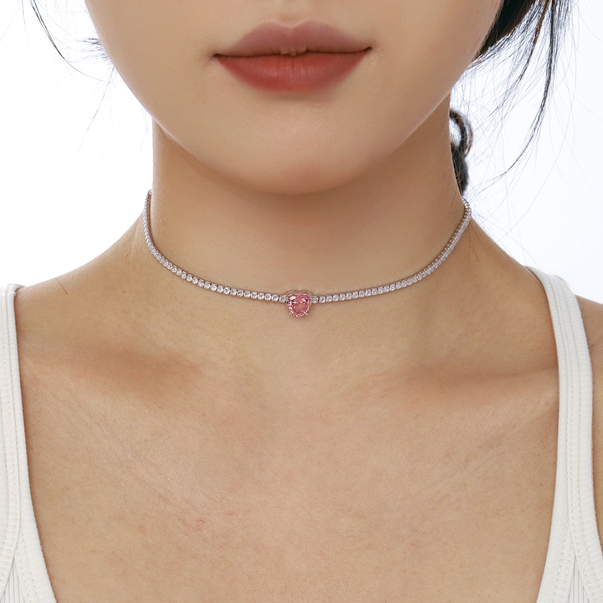 [AURORA]2.0 Carat Sparkling Tennis Heart Cut Necklace