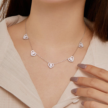 [AURORA]Sparkling Five Heart Necklace