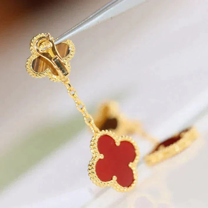 [AURORA]CLOVER  2 MOTIF  TIGER EYE CARNELIAN EARRINGS