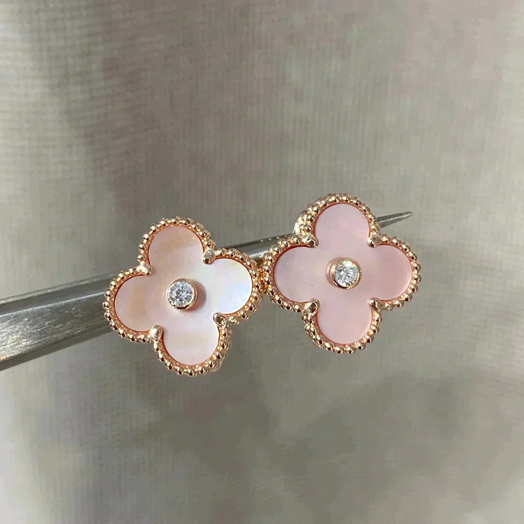 [basloveJW]CLOVER MEDIUM 1 MOTIFS PINK MOP DIAMOND OHRRINGE