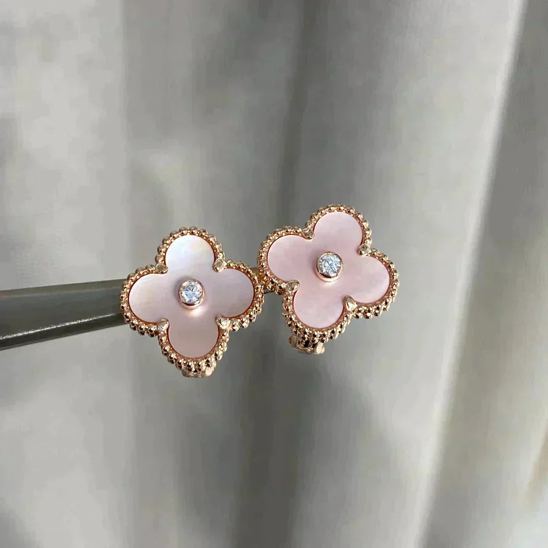 [basloveJW]CLOVER MEDIUM 1 MOTIFS PINK MOP DIAMOND OHRRINGE