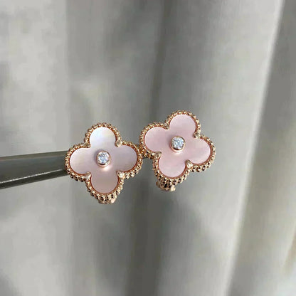 [basloveJW]CLOVER MEDIUM 1 MOTIFS PINK MOP DIAMOND OHRRINGE