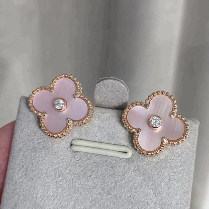 [basloveJW]CLOVER MEDIUM 1 MOTIFS PINK MOP DIAMOND OHRRINGE