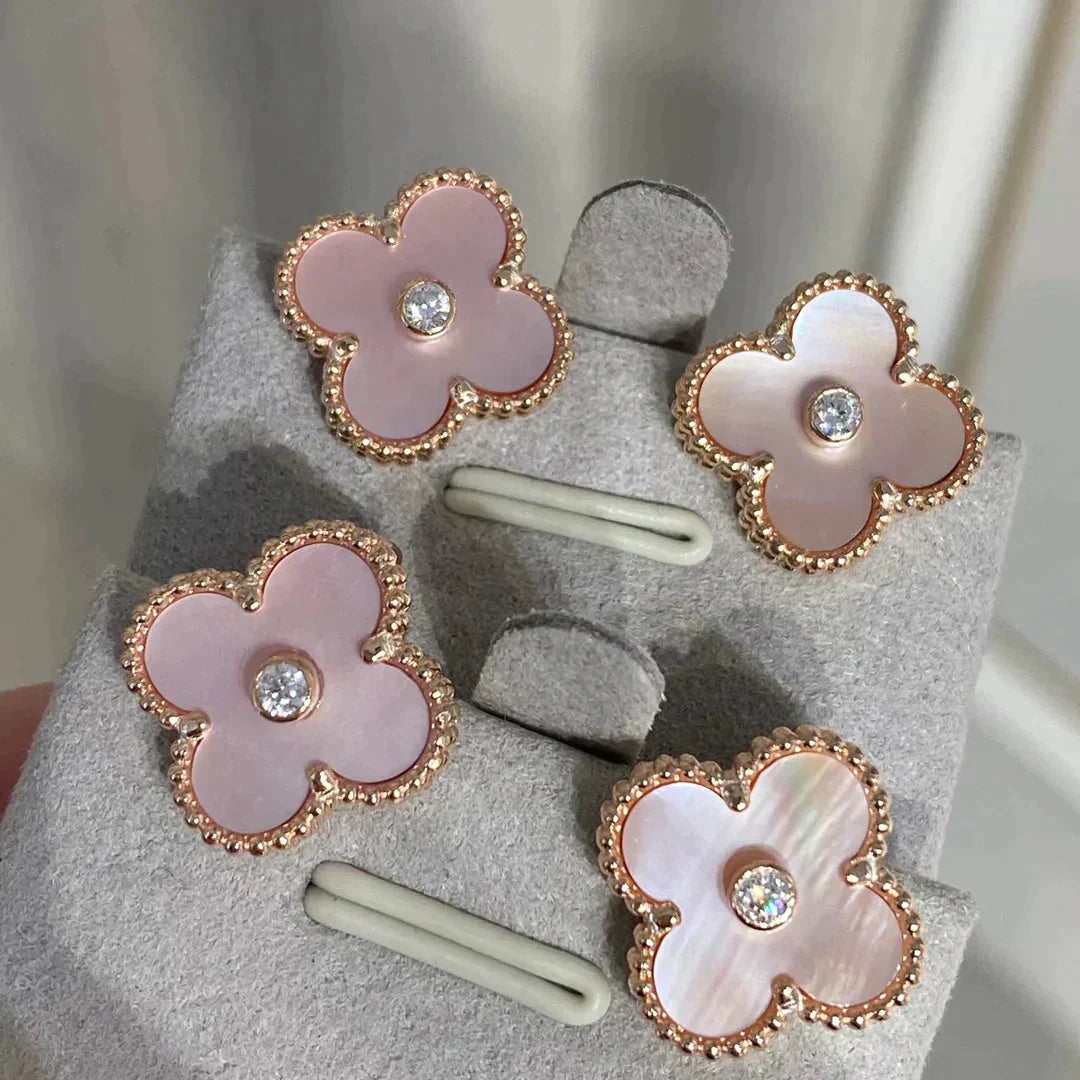 [basloveJW]CLOVER MEDIUM 1 MOTIFS PINK MOP DIAMOND OHRRINGE