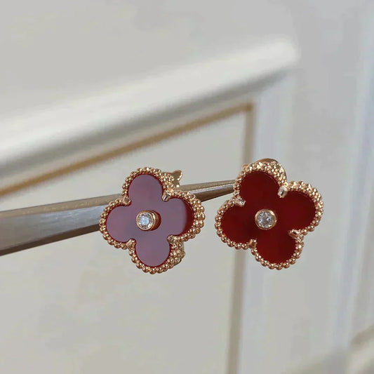 [basloveJW]CLOVER MEDIUM 1 MOTIFS CARNELIAN DIAMOND Ohrringe