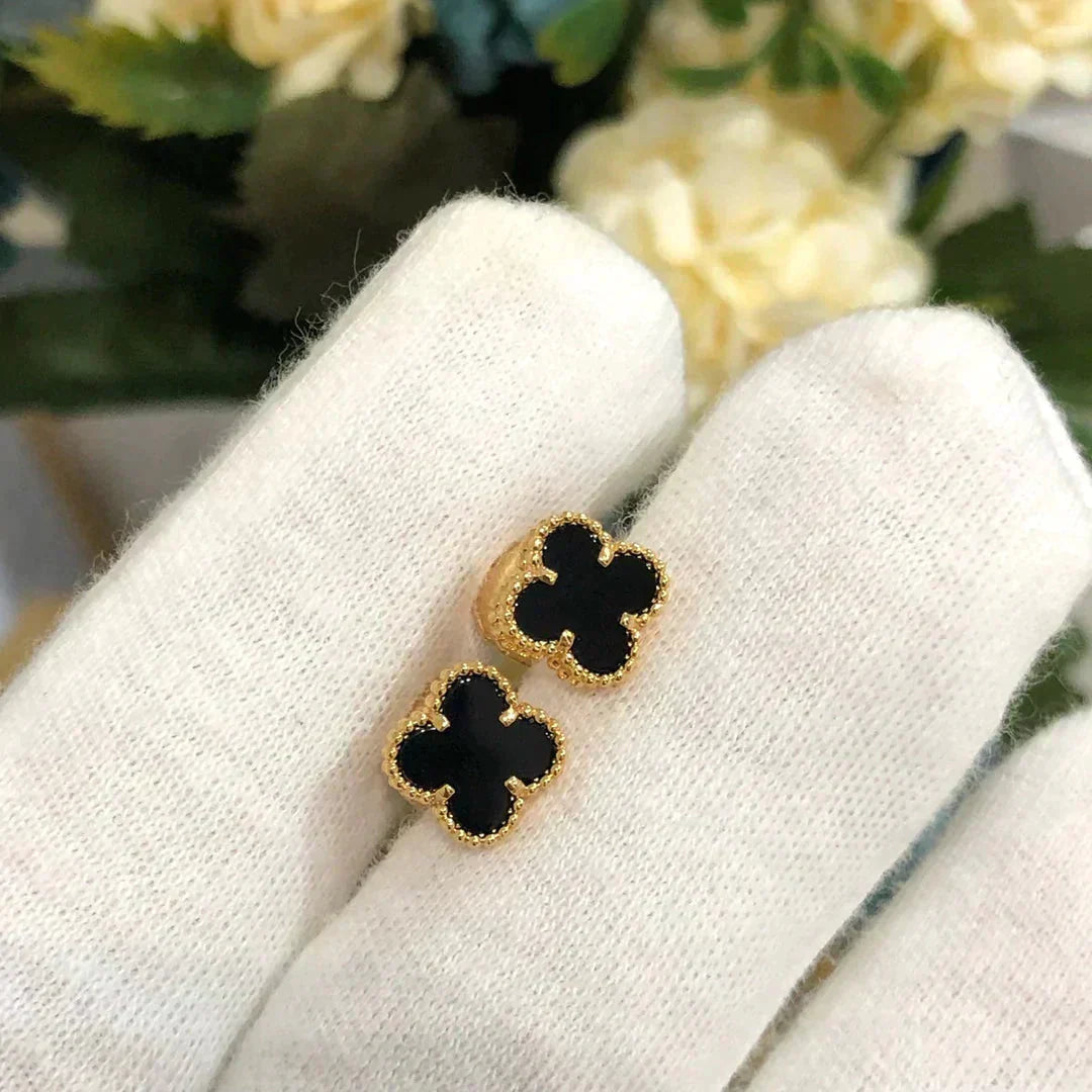 [basloveJW]CLOVER MINI 9,5MM SCHWARZE MOP-OHRRINGE