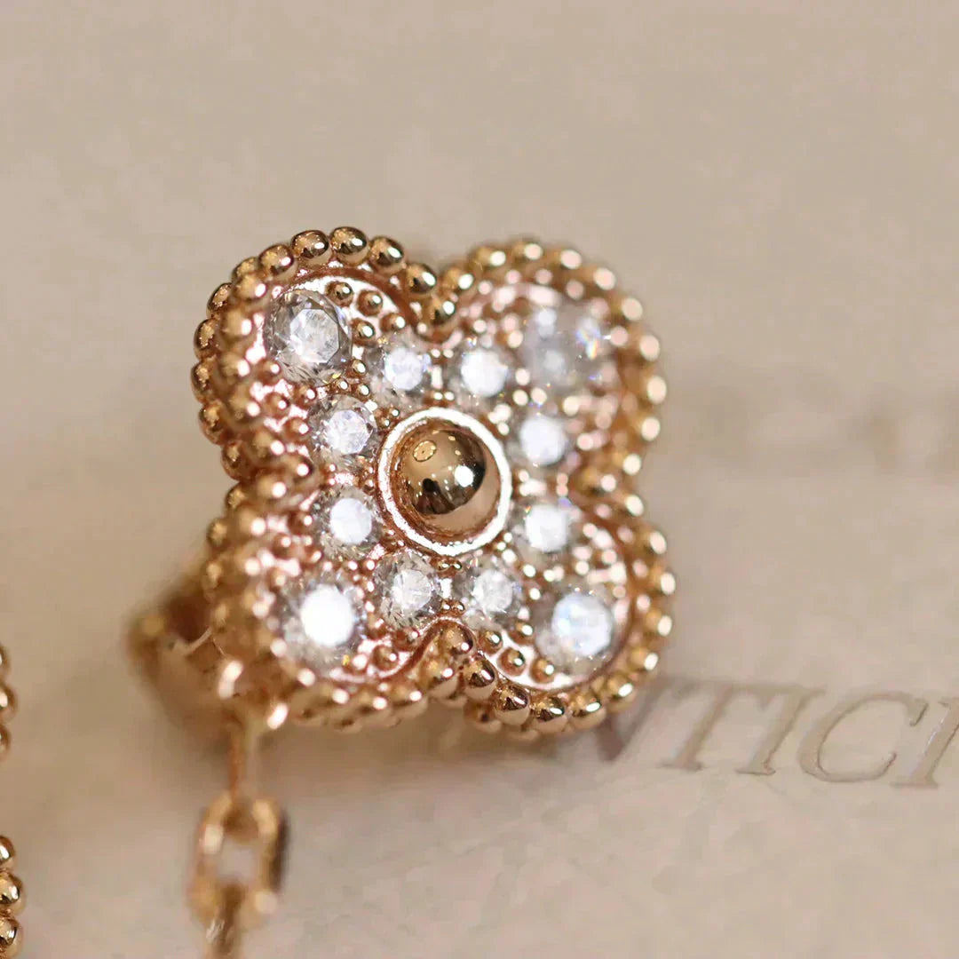 [basloveJW]CLOVER MEDIUM 1 MOTIFS VOLLE DIAMANT-OHRRINGE