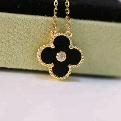 [basloveJW]CLOVER 15MM DIAMANT-ONYX-HALSKETTE