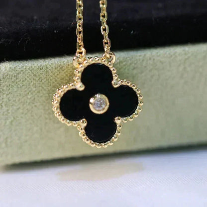[basloveJW]CLOVER 15MM DIAMANT-ONYX-HALSKETTE