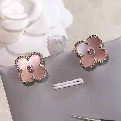 [basloveJW]CLOVER MEDIUM 1 MOTIFS PINK MOP DIAMOND OHRRINGE