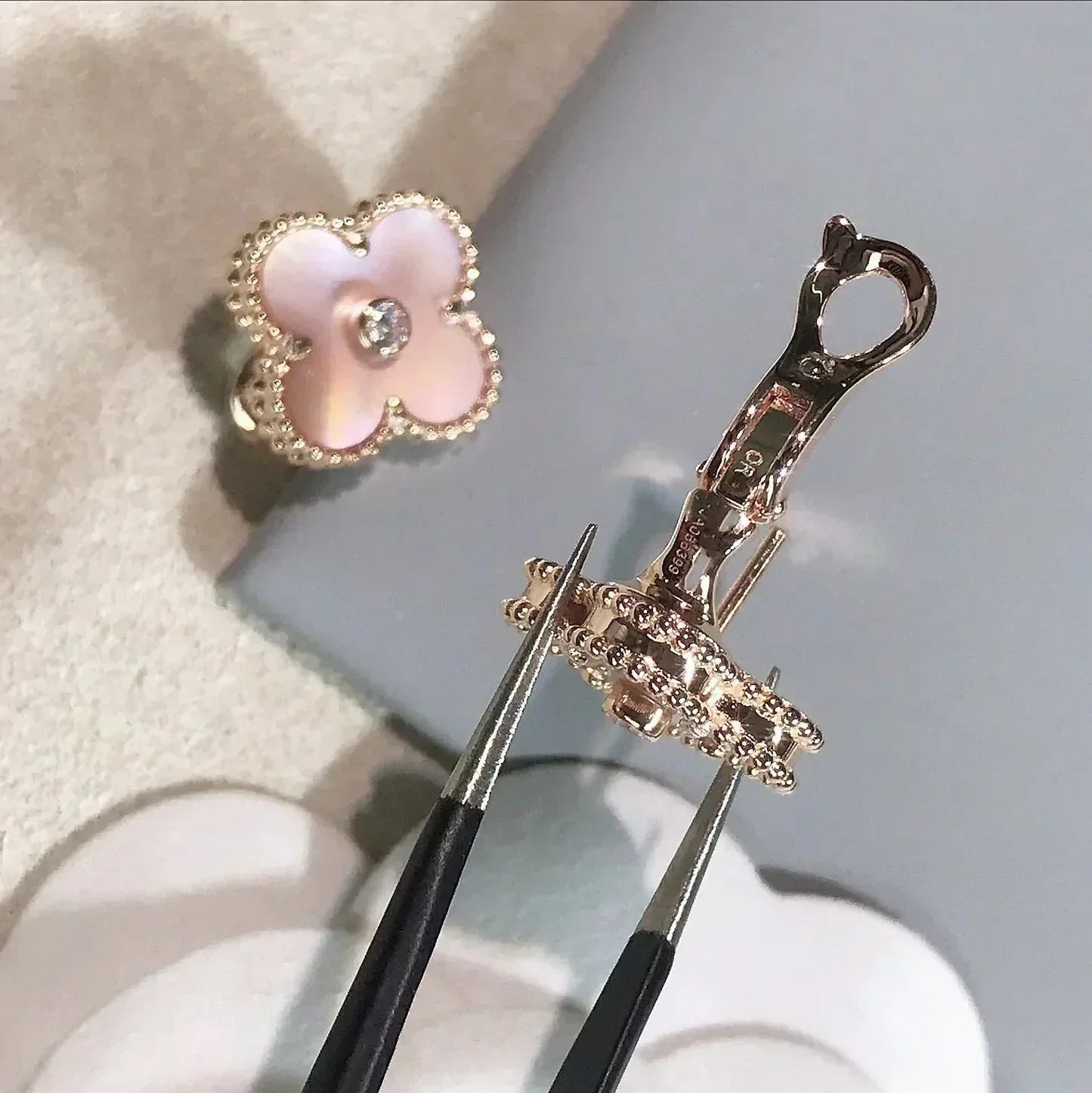 [basloveJW]CLOVER MEDIUM 1 MOTIFS PINK MOP DIAMOND OHRRINGE