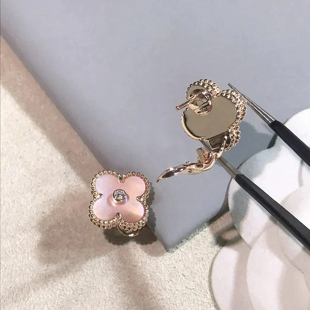 [basloveJW]CLOVER MEDIUM 1 MOTIFS PINK MOP DIAMOND OHRRINGE
