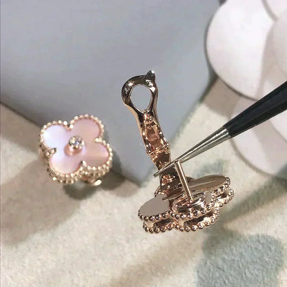 [basloveJW]CLOVER MEDIUM 1 MOTIFS PINK MOP DIAMOND OHRRINGE