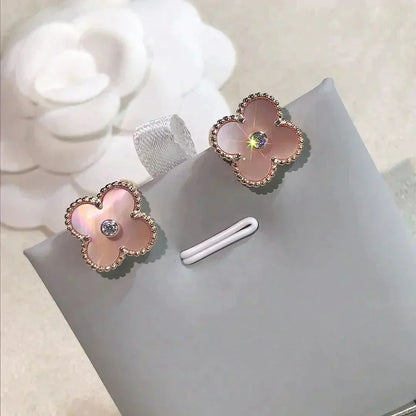 [basloveJW]CLOVER MEDIUM 1 MOTIFS PINK MOP DIAMOND OHRRINGE