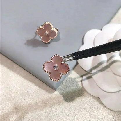 [basloveJW]CLOVER MEDIUM 1 MOTIFS PINK MOP DIAMOND OHRRINGE