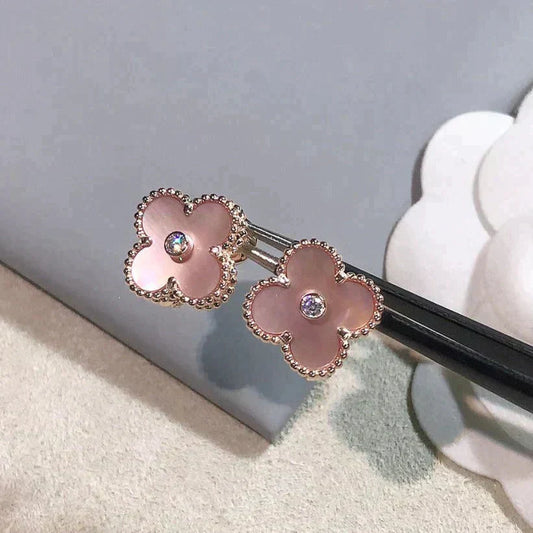 [basloveJW]CLOVER MEDIUM 1 MOTIFS PINK MOP DIAMOND OHRRINGE
