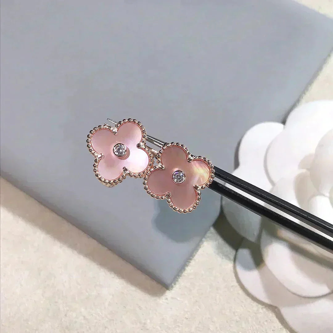 [basloveJW]CLOVER MEDIUM 1 MOTIFS PINK MOP DIAMOND OHRRINGE