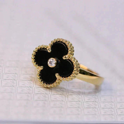 [basloveJW]CLOVER ONYX RING GOLD DIAMANT