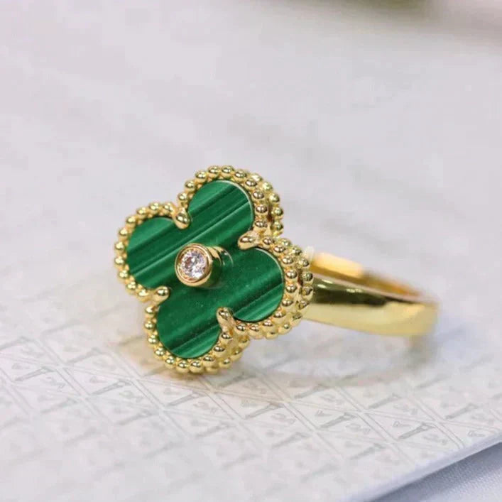 [basloveJW]CLOVER MALACHIT RING GOLD DIAMANT