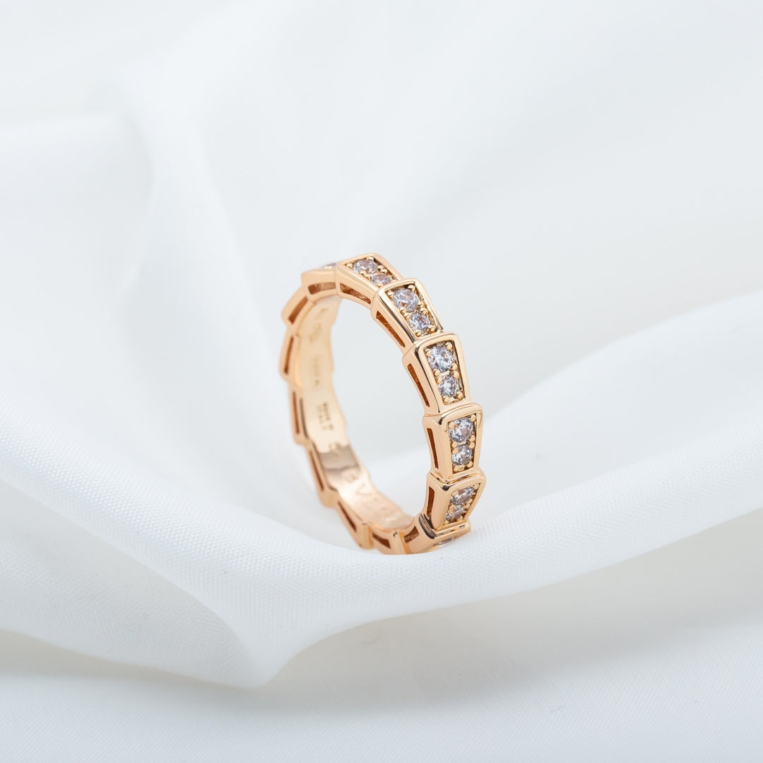 [AURORA]SERPENTI RING PINK GOLD DIAMOND PAVED 3MM