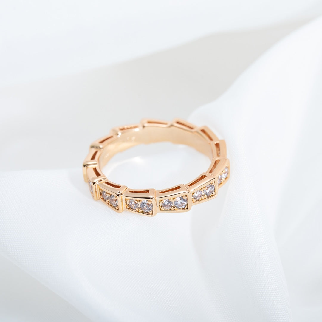 [AURORA]SERPENTI RING PINK GOLD DIAMOND PAVED 3MM