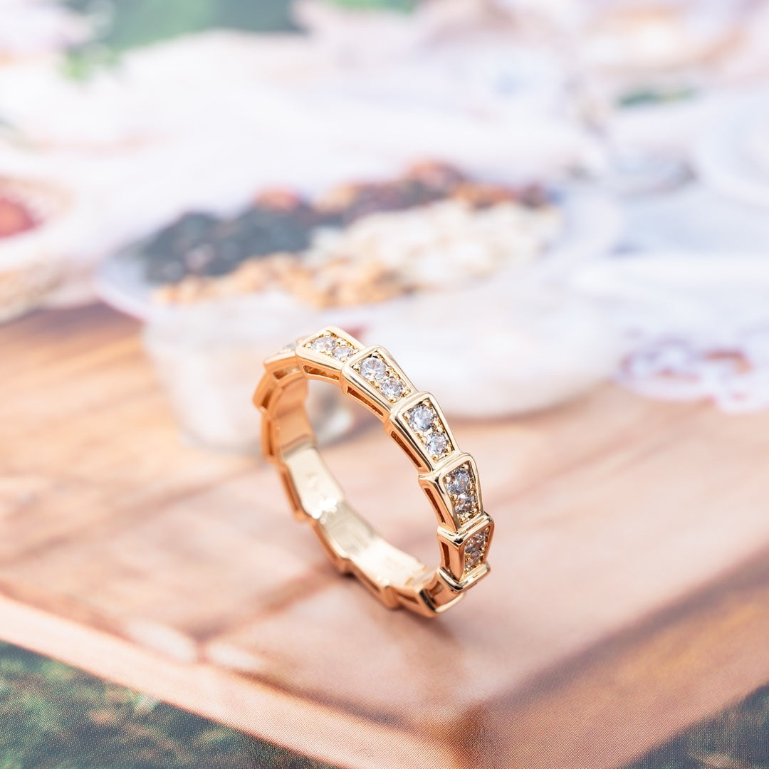 [AURORA]SERPENTI RING PINK GOLD DIAMOND PAVED 3MM