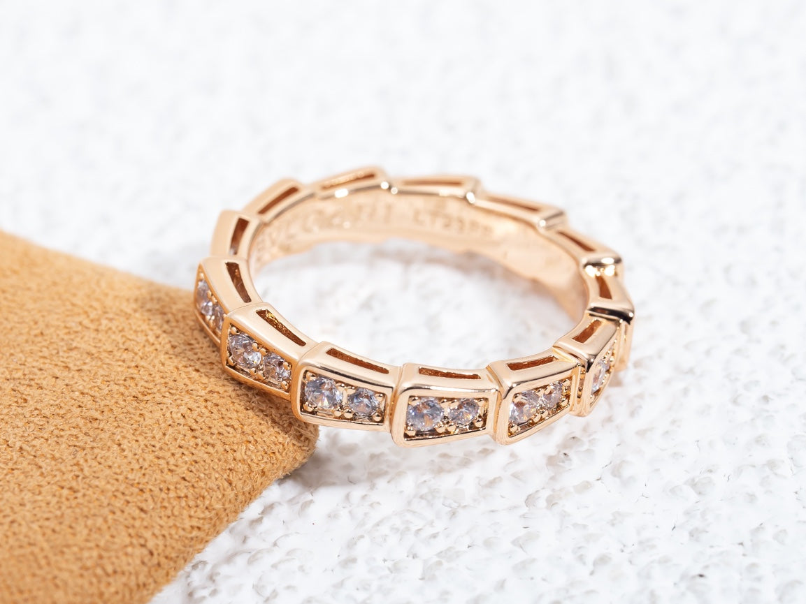 [AURORA]SERPENTI RING PINK GOLD DIAMOND PAVED 3MM