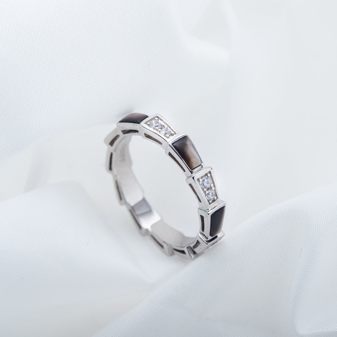 [AURORA]SERPENTI RING SILVER  DIAMOND BLACK MOP 3MM