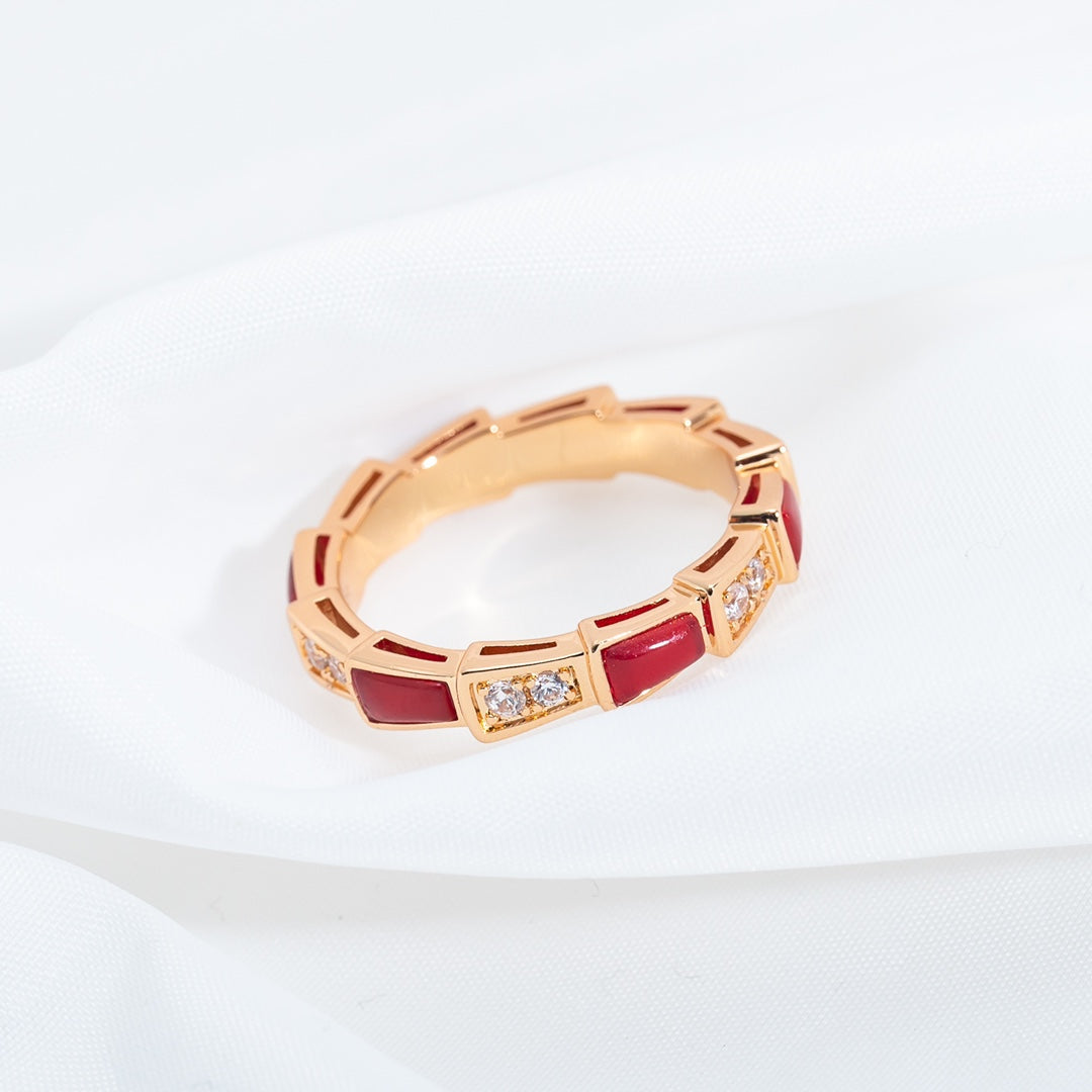 [AURORA]SERPENTI RING PINK GOLD CARNELIAN DIAMOND 3MM