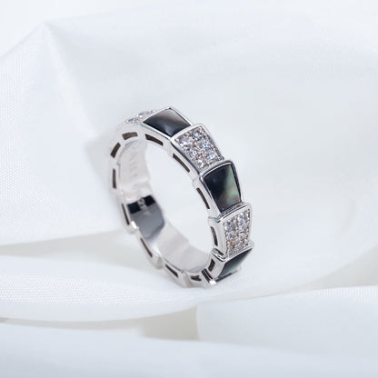 [AURORA]SERPENTI RING SILVER DIAMOND BLACK MOP 4MM