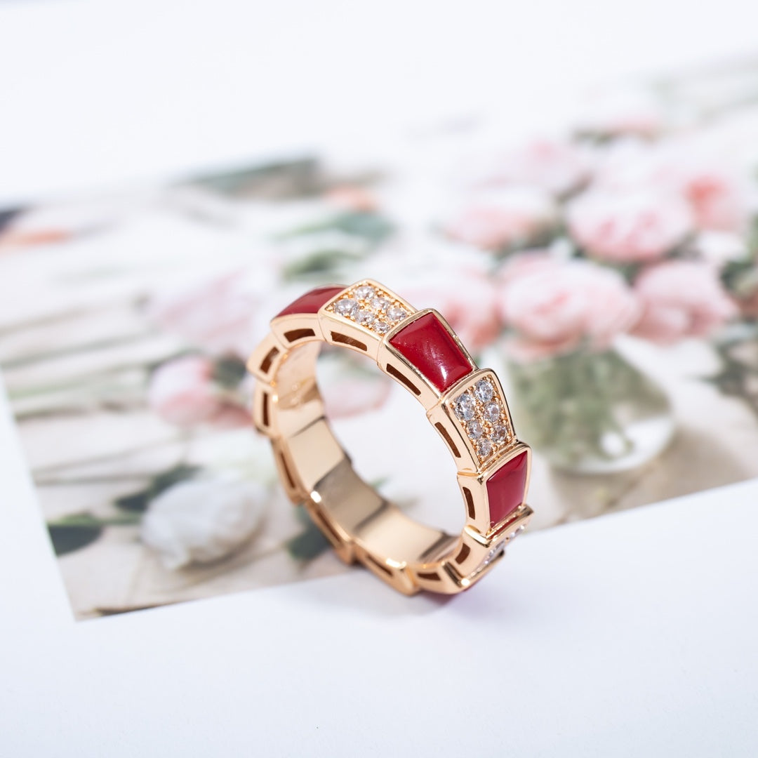 [AURORA]SERPENTI RING PINK GOLD CARNELIAN DIAMOND PAVED 4MM