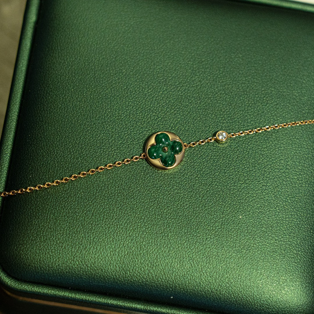 [AURORA]SUN MALACHITE 1 DIAMOND PINK GOLD BRACELET