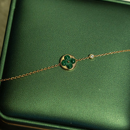 [AURORA]SUN MALACHITE 1 DIAMOND PINK GOLD BRACELET