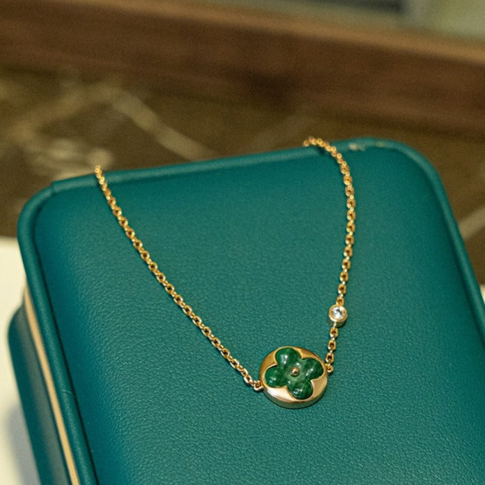 [AURORA]SUN MALACHITE 1 DIAMOND PINK GOLD BRACELET
