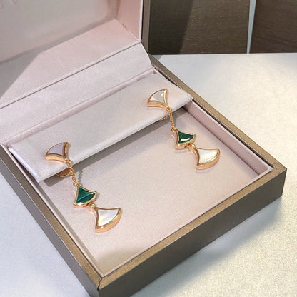 [AURORA]DREAM EARRINGS 3 MOTIFS MALACHITE MOP PINK GOLD