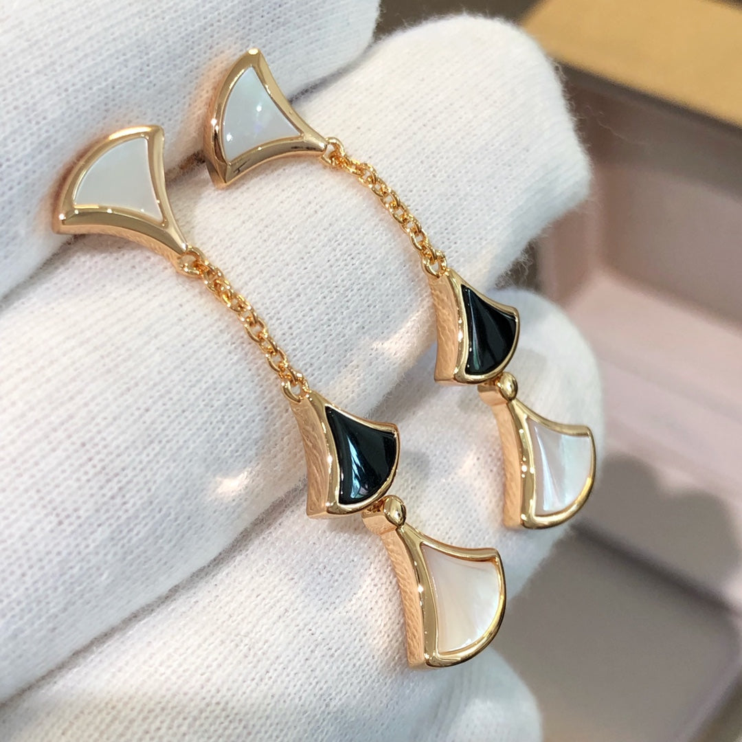 [AURORA]DREAM EARRINGS 3 MOTIFS ONYX MOP PINK GOLD
