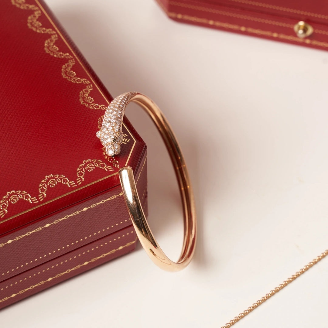 [AURORA]PANTHERE ROSE GOLD DIAMOND OPEN BRACELET
