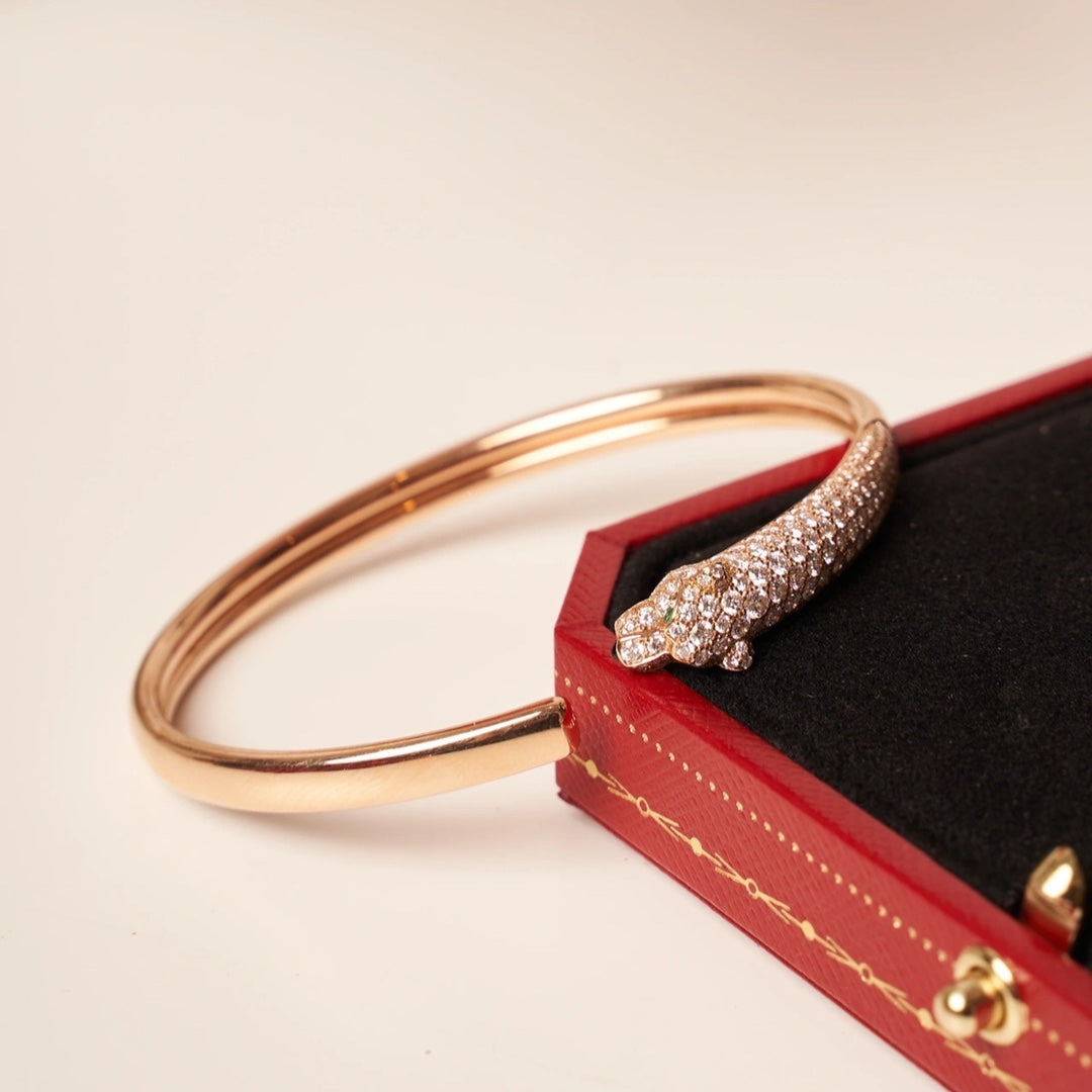 [AURORA]PANTHERE ROSE GOLD DIAMOND OPEN BRACELET