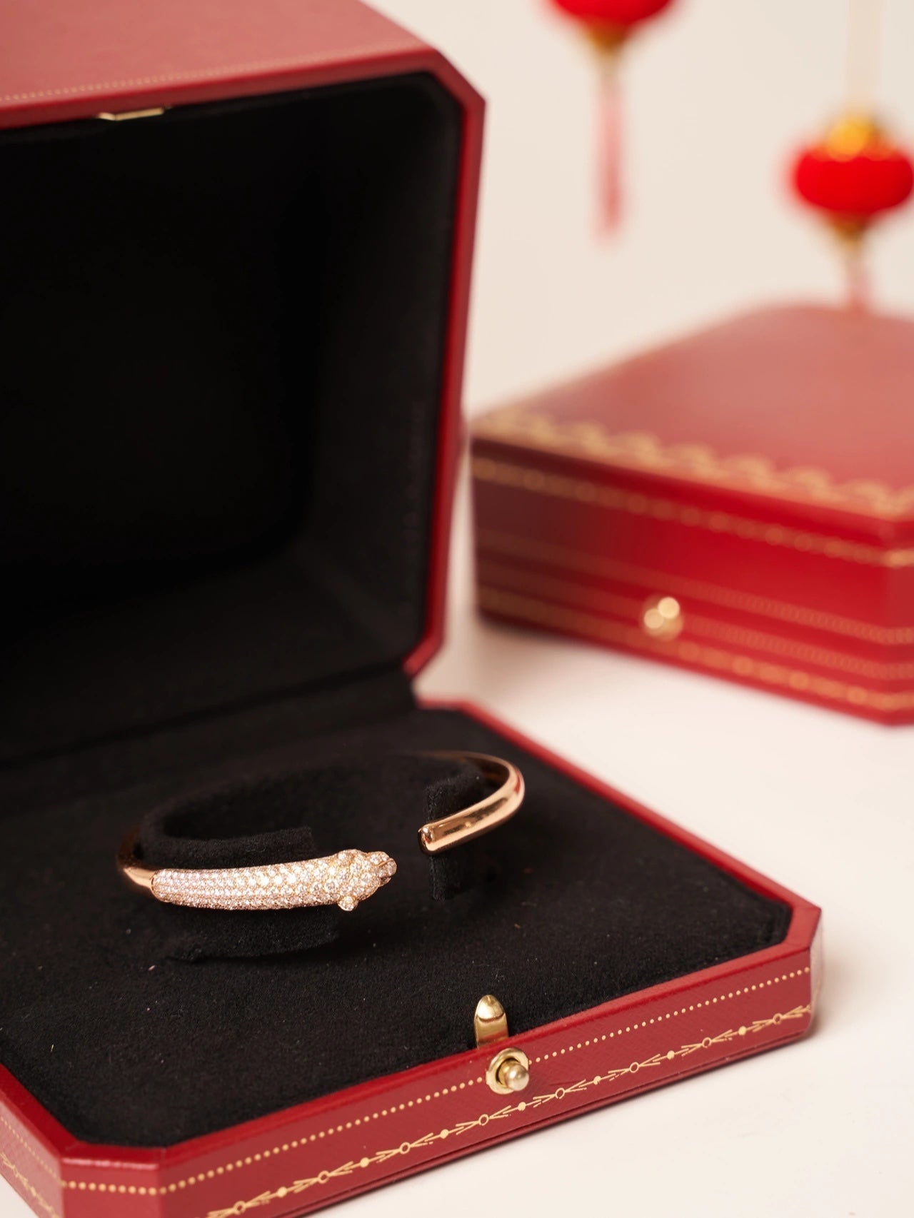 [AURORA]PANTHERE ROSE GOLD DIAMOND OPEN BRACELET