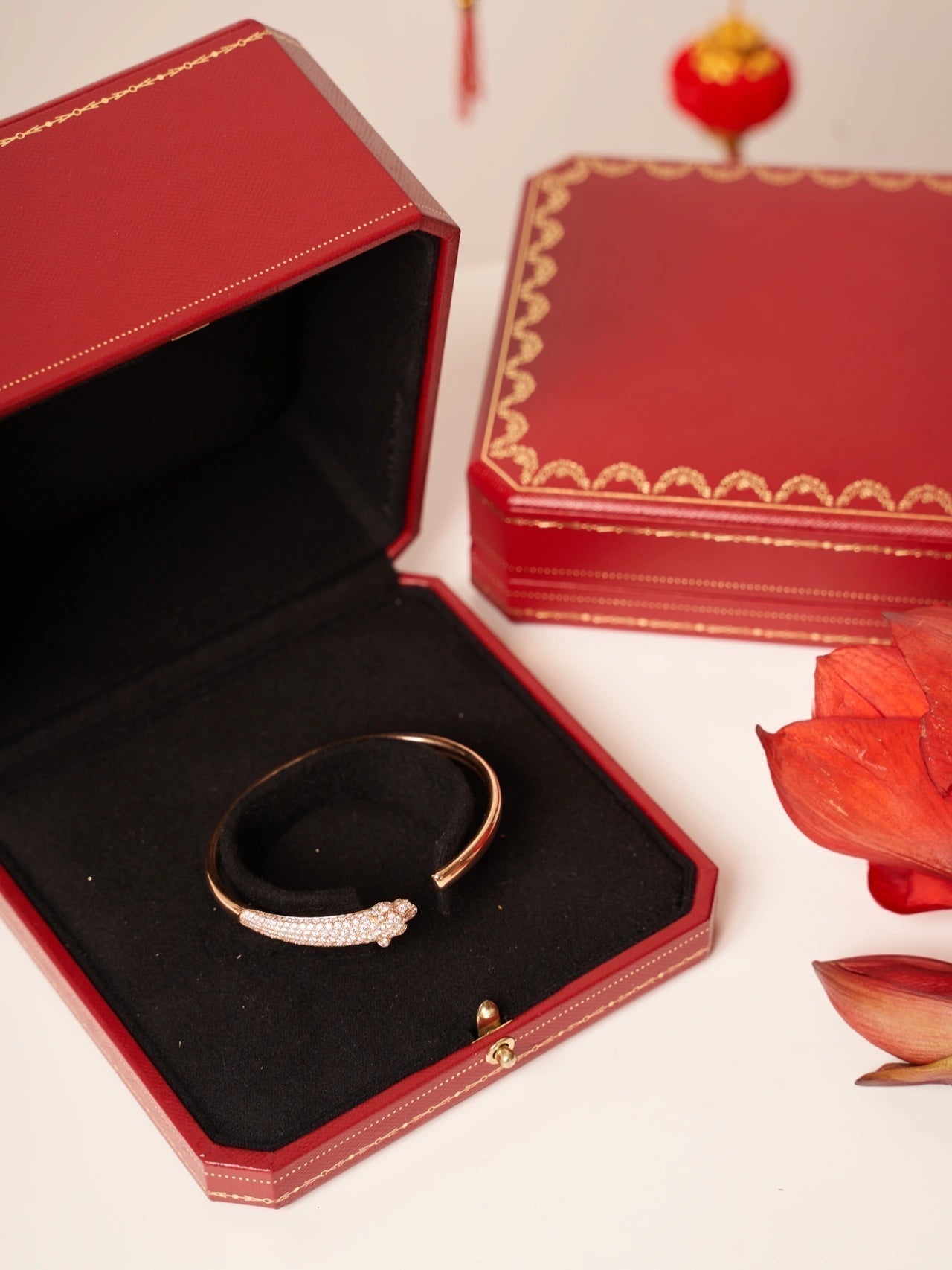 [AURORA]PANTHERE ROSE GOLD DIAMOND OPEN BRACELET